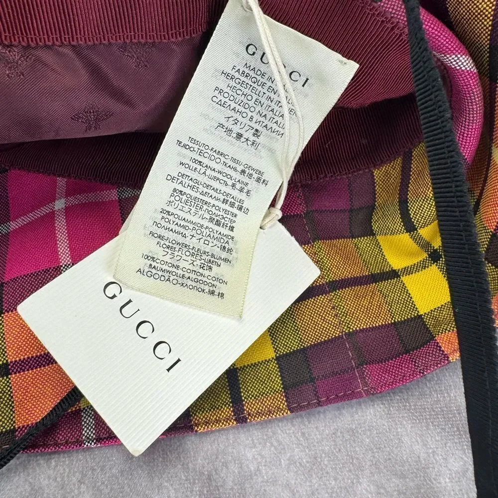 Gucci Kids Blind for Love Plaid Wide Brim Hat Sequin Floral Small NEW